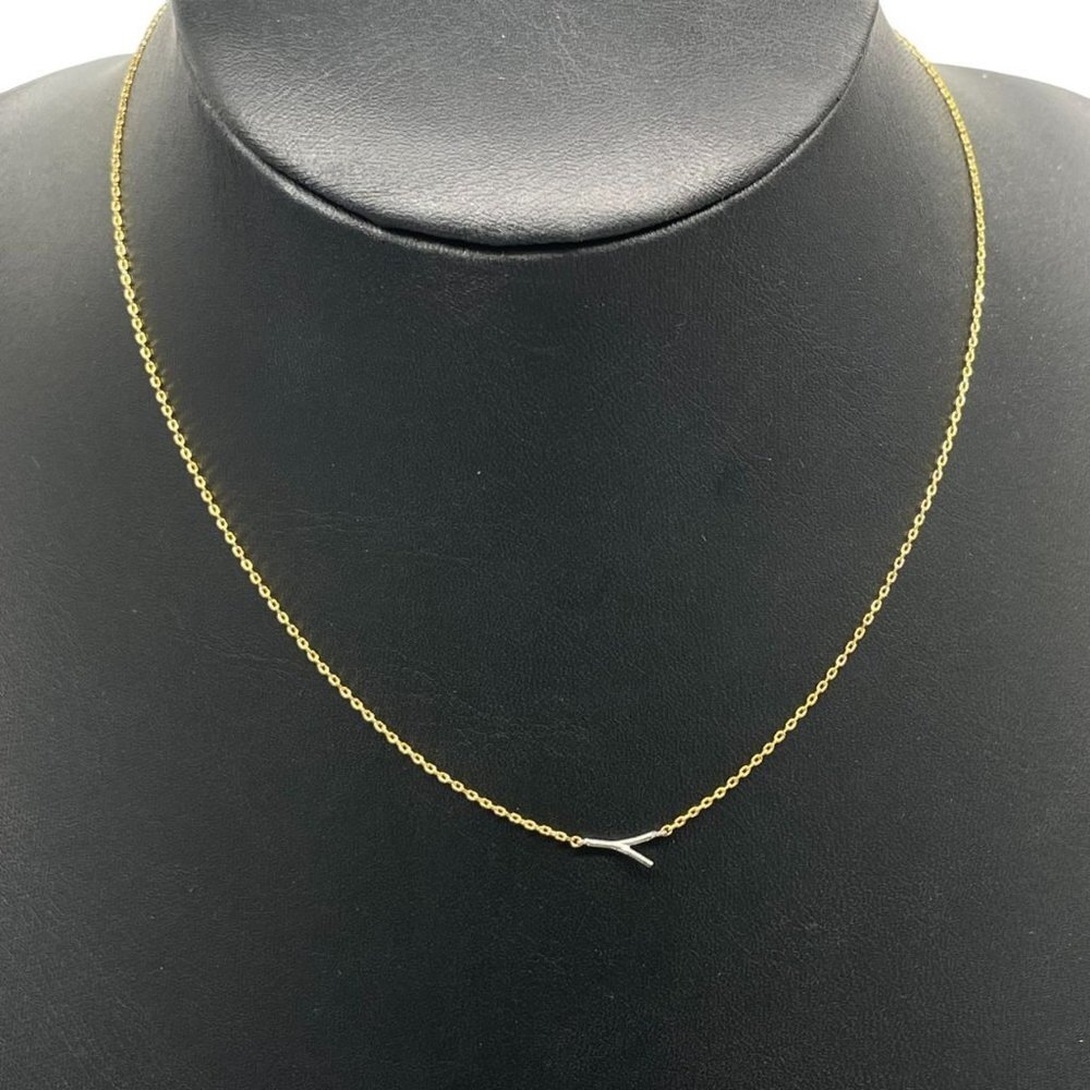 Letter Y Chain Necklace 16 Inches Silver And Gold Tone